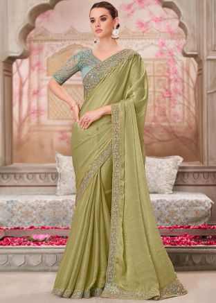 Green Embroidered Silk Saree