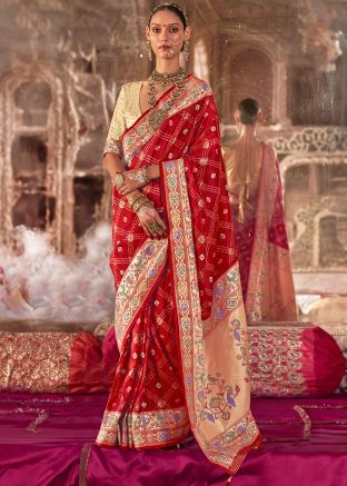 Red Silk Zari Woven Saree