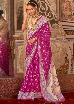 Pink Zari Woven Saree In Silk