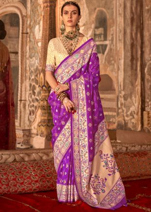 Purple Zari Woven Saree In Silk