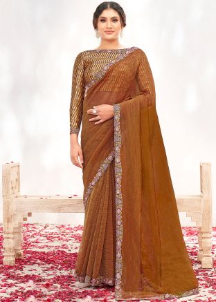 Rust Orange Embroidered Border Saree