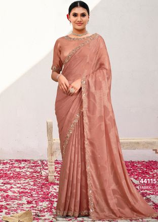 Peach Woven Georgette Saree