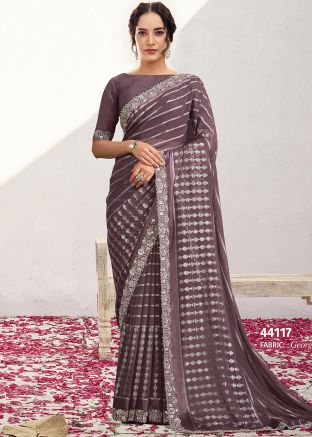 Purple Embroidered Saree In Georgette
