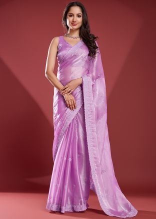 Purple Embroidered Tissue Saree