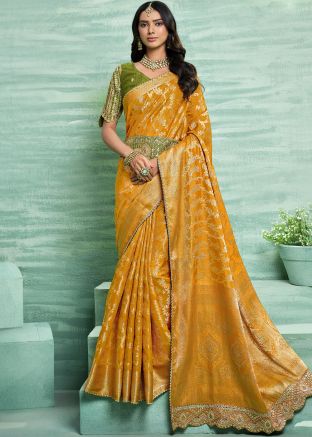 Yellow Zari Woven Silk Saree