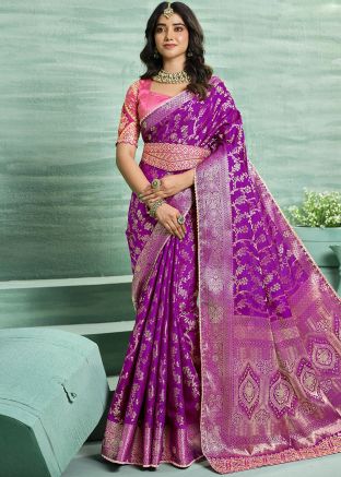 Purple Woven Saree In Silk
