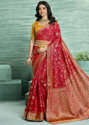 Red Zari Woven Sare With Blouse