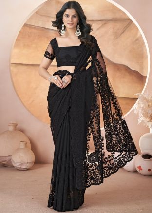 Black Net Embellished Saree & Blouse