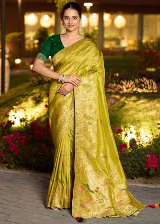 Yellow Art Silk Zari Woven Saree