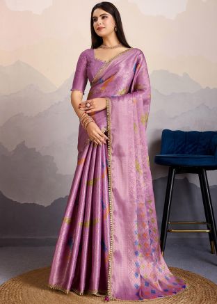 Purple Art Silk Saree In Woven Work