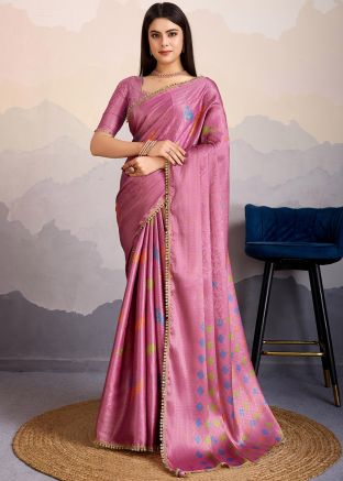 Pink Woven Work Saree In Art Silk 