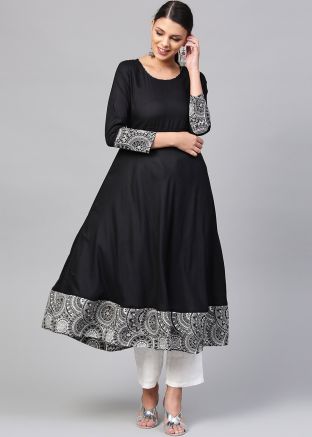 Readymade Black Printed Rayon Kurta