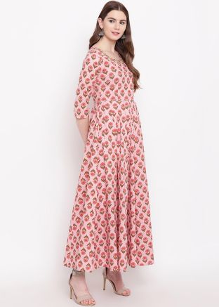 Readymade Pink Floral Printed Anarkali Style Kurta 