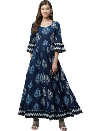 Navy Blue Printed Readymade Anarkali Style Kurta