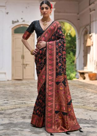 Black Woven Art Pashmina Silk Saree