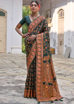 Dark Green Art Pashmina Silk Woven Saree