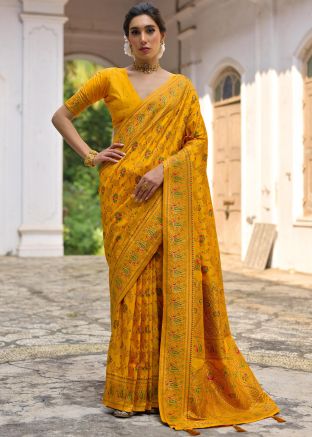 Yellow Art Pashmina Silk Woven Saree