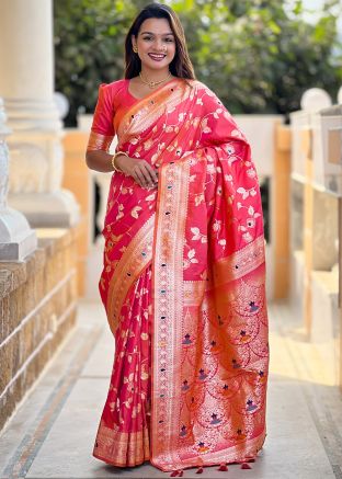 Dual Tone Red Woven Saree