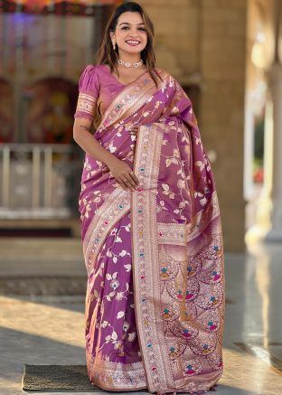 Dual Tone Mauve Pink Woven Saree