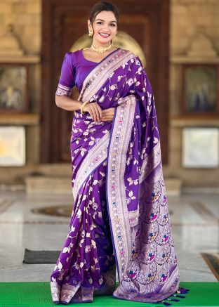 Purple Zari Woven Saree In Art Silk