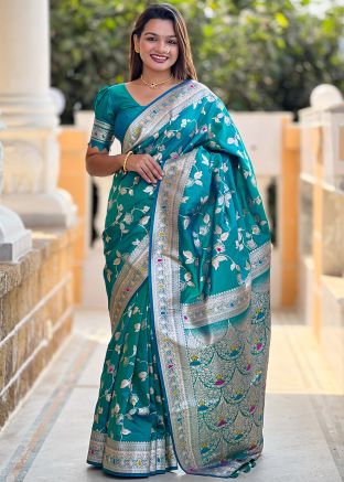 Dual Tone Blue Woven Work Saree