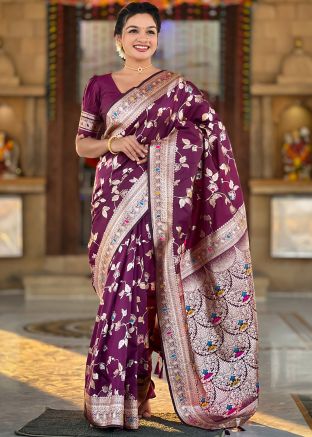 Purple Zari Woven Art Silk Saree
