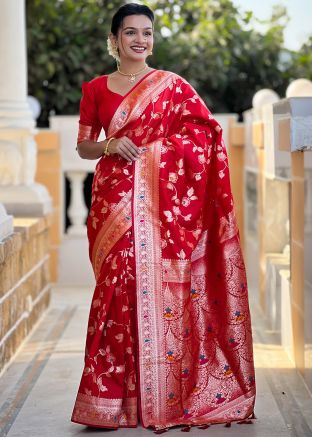 Red Zari Woven Art Silk Saree