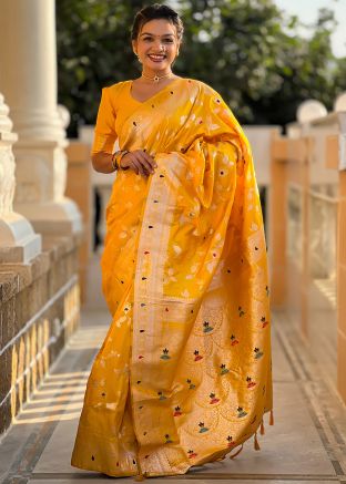 Yellow Zari Woven Art Silk Saree & Blouse