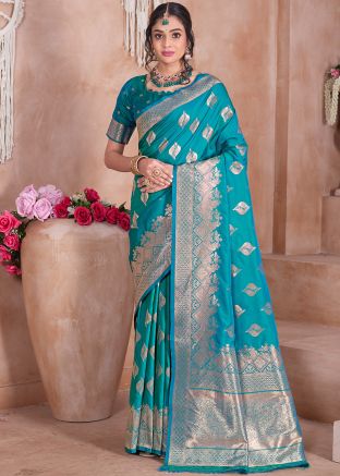 Blue Zari Woven Saree In Art Silk