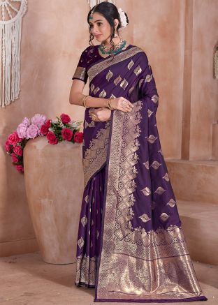 Purple Art Silk Saree In Zari Woven Work