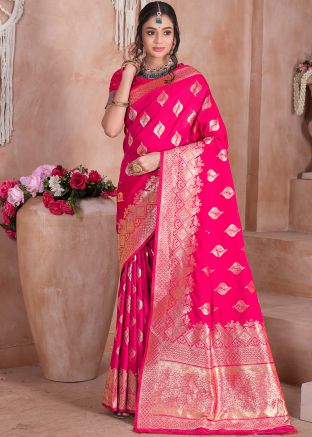 Pink Zari Woven Saree In Art Silk