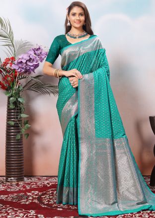 Sea Green Art Silk Zari Woven Saree