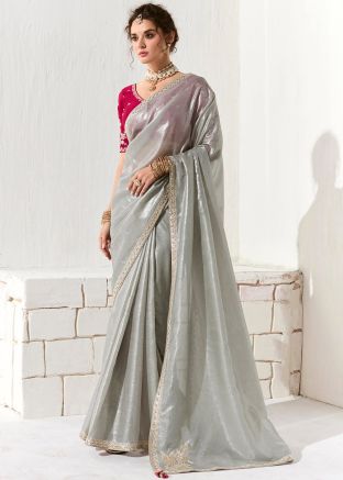 Grey Embroidered Saree & Blouse