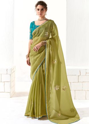 Green Embroidered Saree With Blouse