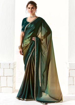 Shaded Green Embroidered Saree