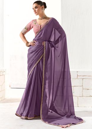 Purple Embroidered Saree & Blouse