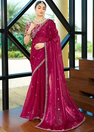 Pink Embroidered Organza Saree