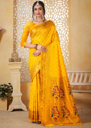 Yellow Zari Woven Paithani Silk Saree