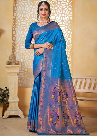 Blue Woven Saree In Paithani Saree