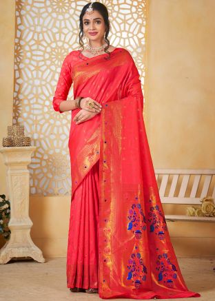 Maroon Woven Paithani Silk Saree