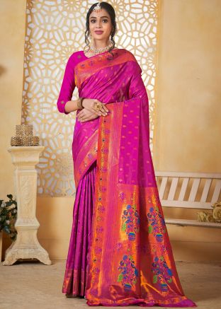 Pink Woven Saree In Paithani Silk