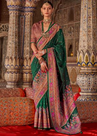 Green Woven Saree In Art Silk