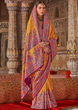 Yellow Art Silk Saree In Woven Work