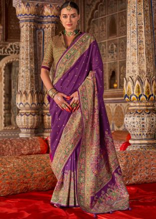 Purple Woven Work Saree In Art Silk