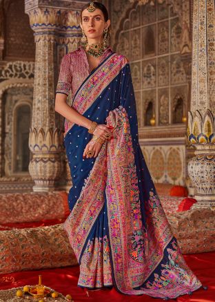 Blue Art Silk Saree In Woven Work