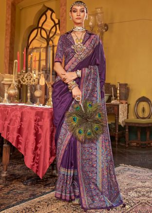 Purple Printed Art Silk Saree