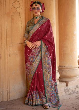 Maroon Art Silk Printed Saree