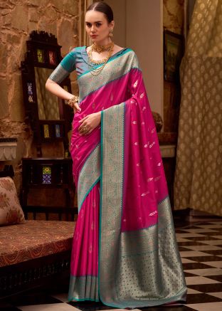 Pink Silk Zari Woven Saree