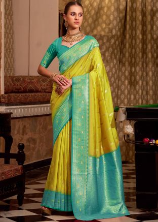 Yellow Silk Saree & Blouse In Woven Work
