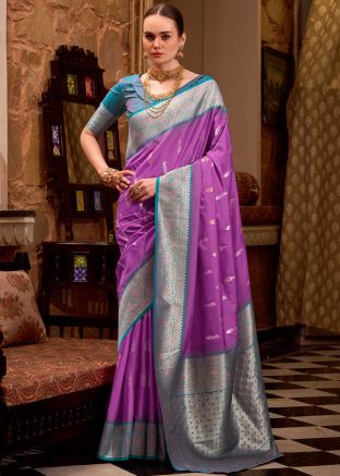 Purple Woven Sare With Blouse